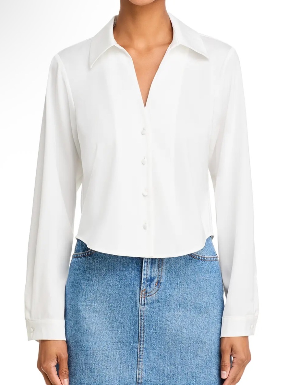 Aqua White V-Neck Button-Front Long Sleeve Shirt